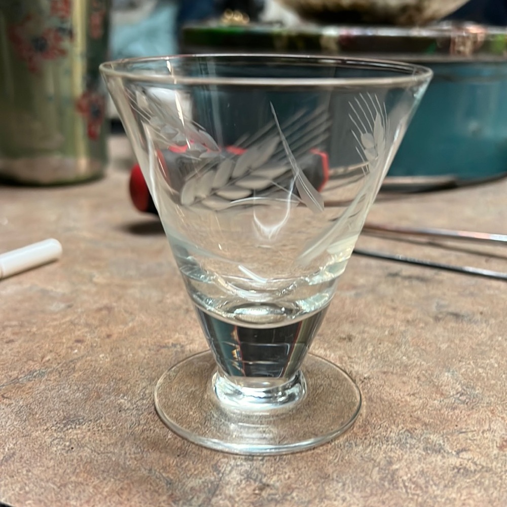 10 pc. Total Crystal juice, parfait or shot glasses fern etching holds 2.75 oz.